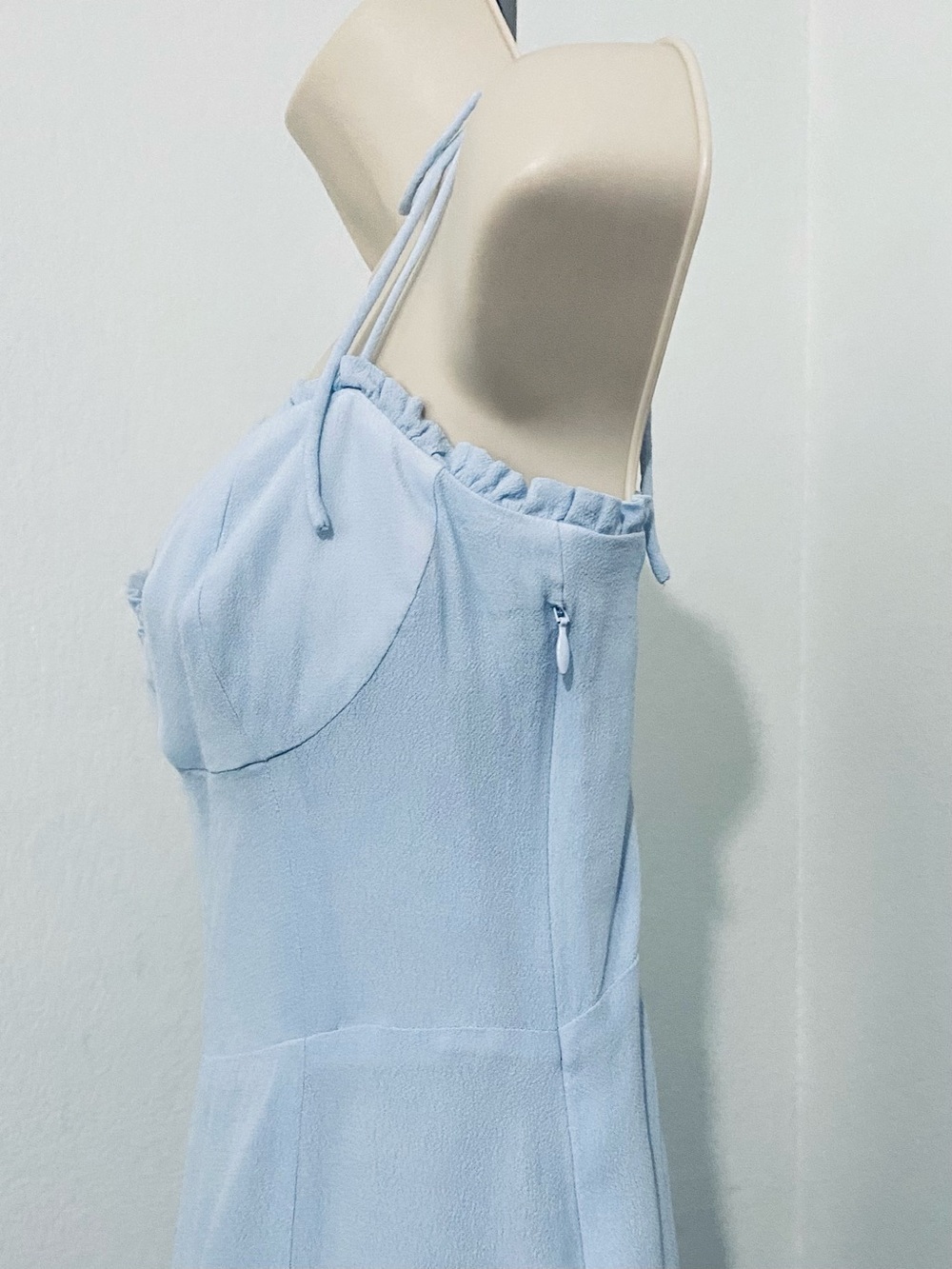 Aritzia Wilfred Fable Light Blue Corset Babydoll Smocked Mini Dress Size 8 - Picture 9 of 11
